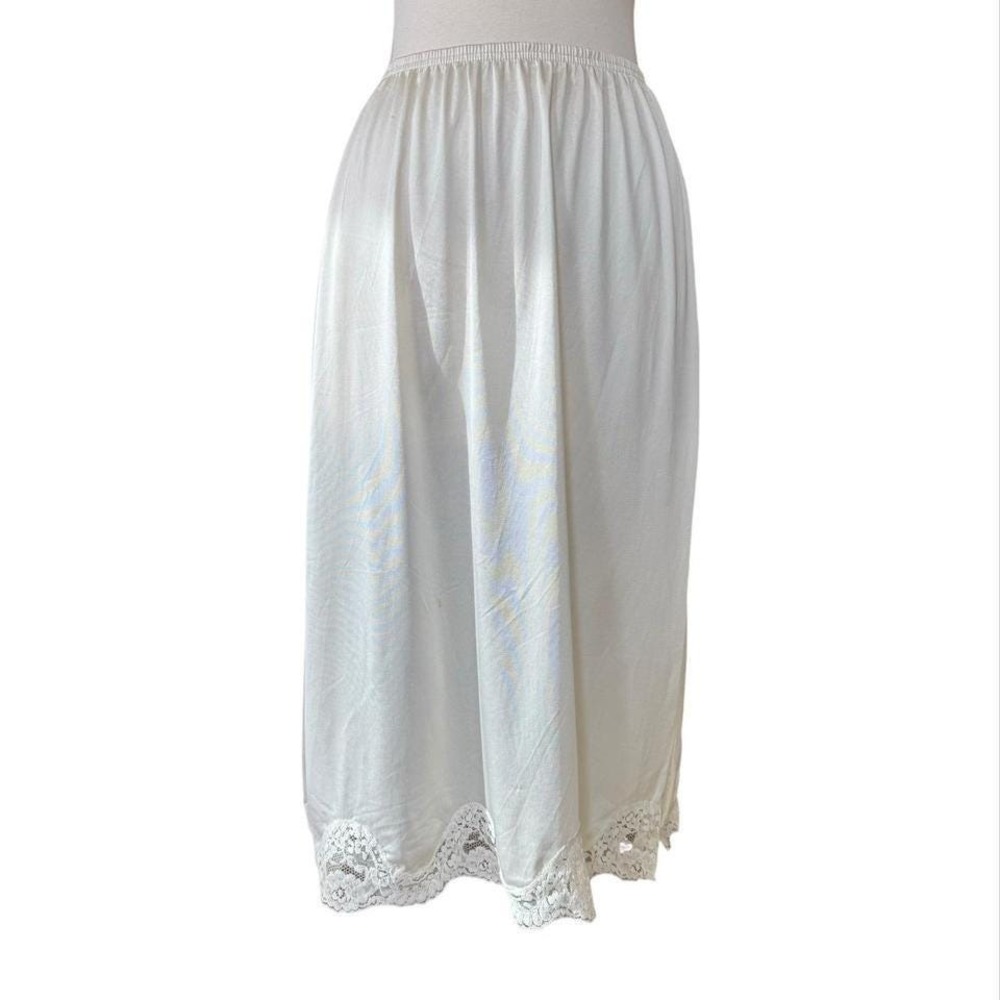 Vintage 90s Ivory Slip Skirt Small Lace Trim Minimalism Romantic Cottagecore